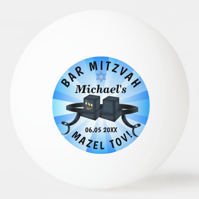 Happy Bar Mitzvah 20XX Party Blue Personalise Ping Pong Ball (Front)