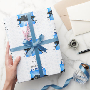 Happy Bar Mitzvah 20XX Tefillin Blue Star Wrapping Paper