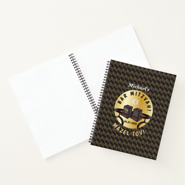 Happy Bar Mitzvah 20XX Tefillin Gold Decorative Notebook (Inside)