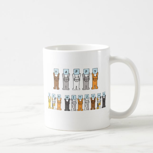 Happy Bar Mitzvah Cartoon Cats Coffee Mug (Right)