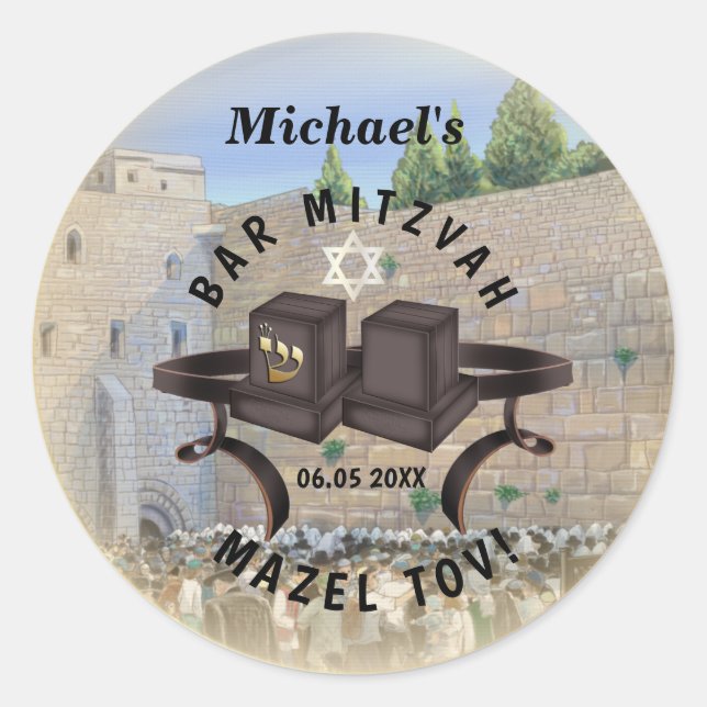 Happy Bar Mitzvah Jerusalem Kotel Western Wall Classic Round Sticker (Front)