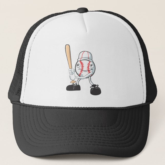 Happy Baseball Player Trucker Hat (Front)