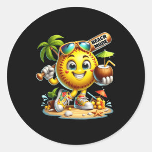 Happy Baseball Summer Vacation Character Bat Drink Classic Round Sticker
