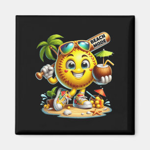 Happy Baseball Summer Vacation Character Bat Drink Magnet