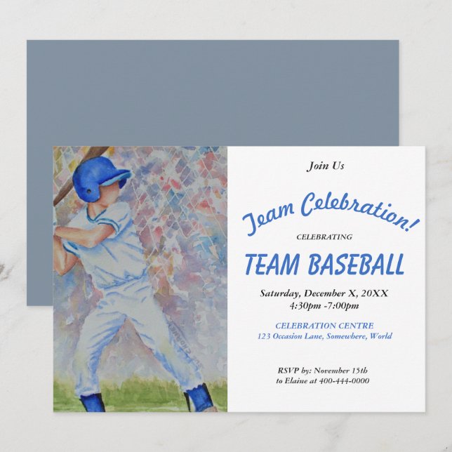 HAPPY BASEBALL TEAM PARTY INVITATION (Front/Back)