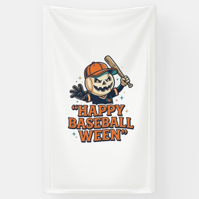 Happy Baseball Ween Vintage Halloween Baseball Des Banner (Vertical)