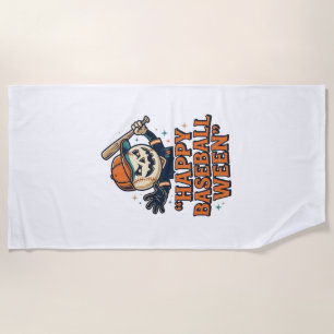 Happy Baseball Ween Vintage Halloween Baseball Des Beach Towel