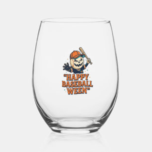 Happy Baseball Ween Vintage Halloween Baseball Des Stemless Wine Glass