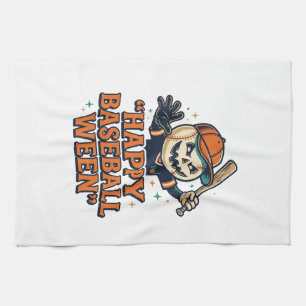 Happy Baseball Ween Vintage Halloween Baseball Des Tea Towel