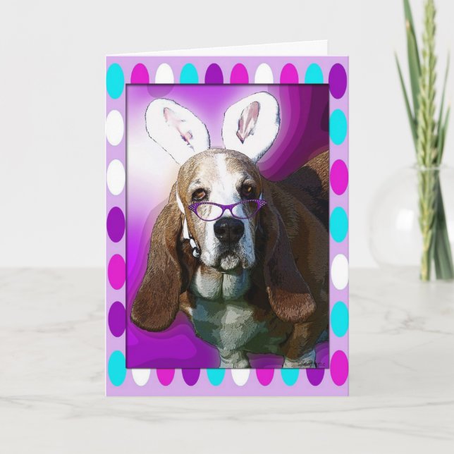 Happy Basset Hound Easter Greeting Holiday Card (Front)