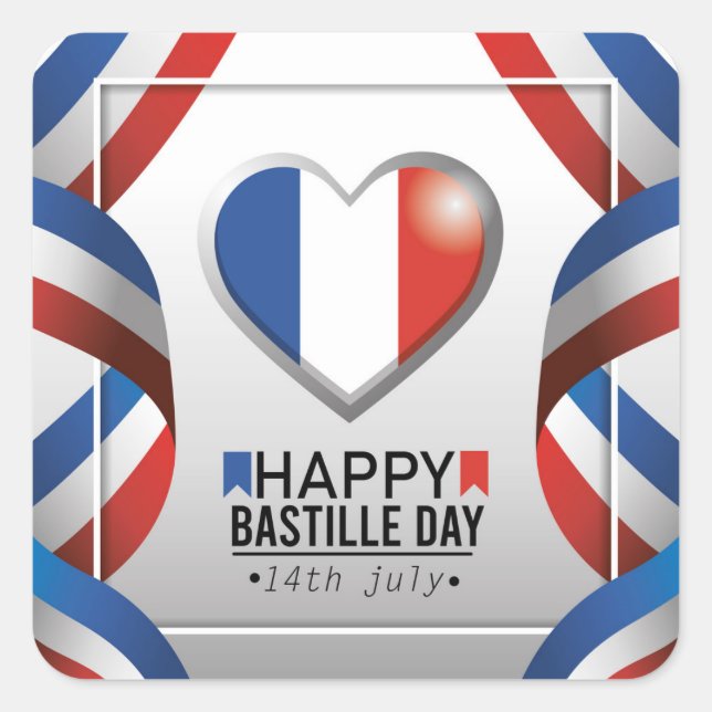 Happy Bastille Day - 14th July Square Sticker (Front)