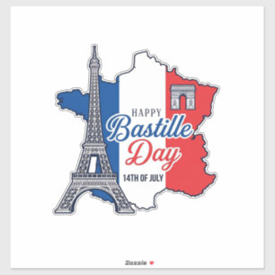 Happy Bastille Day France Map Eiffel Tower Vector_