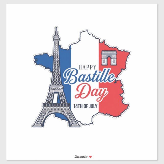 Happy Bastille Day France Map Eiffel Tower Vector_ (Sheet)