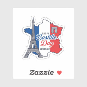 Happy Bastille Day France Map Eiffel Tower Vector_