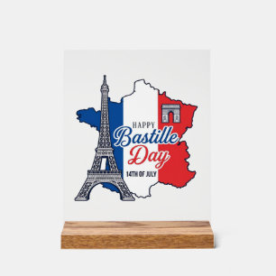Happy Bastille Day France Map Eiffel Tower Vector_ Acrylic Sign