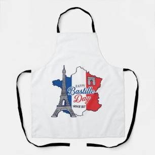 Happy Bastille Day France Map Eiffel Tower Vector_ Apron