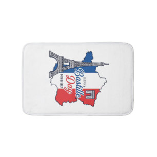 Happy Bastille Day France Map Eiffel Tower Vector_ Bath Mat