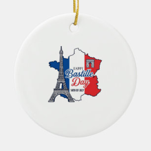 Happy Bastille Day France Map Eiffel Tower Vector_ Ceramic Tree Decoration