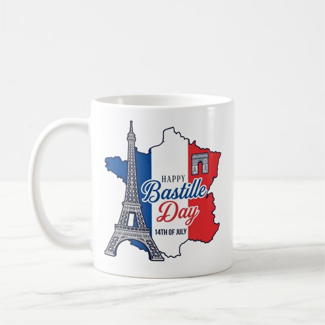 Happy Bastille Day France Map Eiffel Tower Vector_ Coffee Mug (Left)