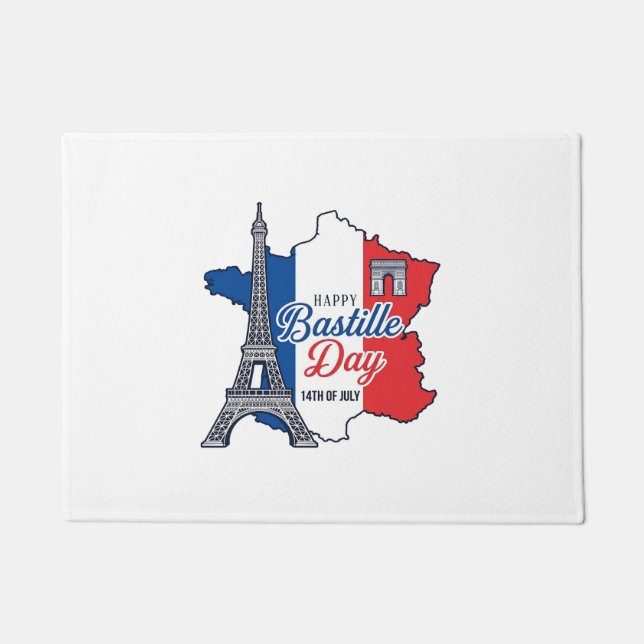 Happy Bastille Day France Map Eiffel Tower Vector_ Doormat (Front)