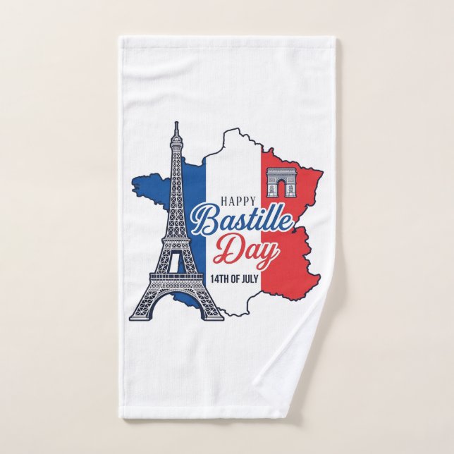 Happy Bastille Day France Map Eiffel Tower Vector_ Hand Towel (Hand Towel)