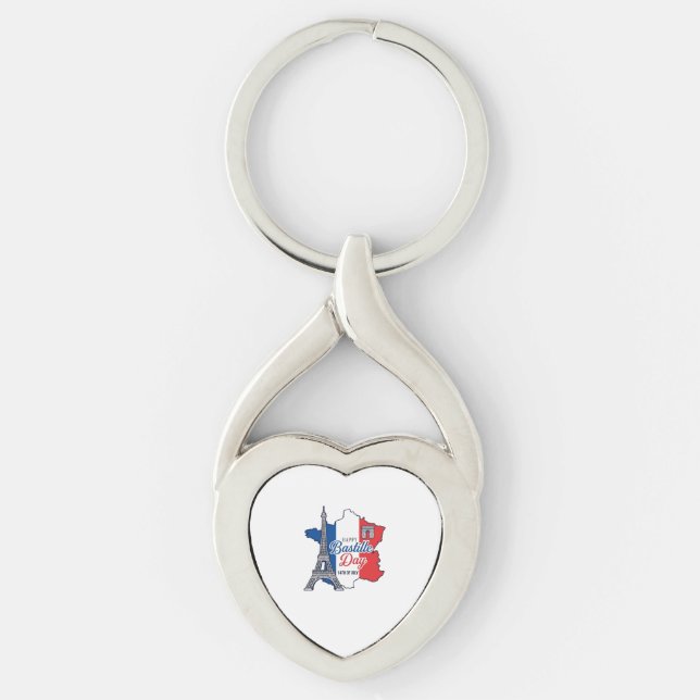Happy Bastille Day France Map Eiffel Tower Vector_ Key Ring (Front)