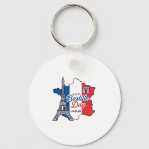 Happy Bastille Day France Map Eiffel Tower Vector_ Key Ring