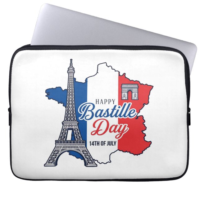 Happy Bastille Day France Map Eiffel Tower Vector_ Laptop Sleeve (Front)