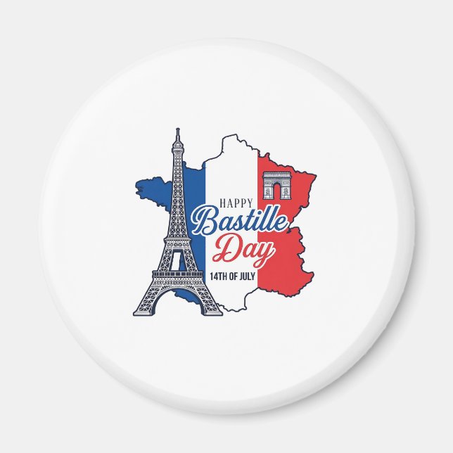 Happy Bastille Day France Map Eiffel Tower Vector_ Magnet (Front)