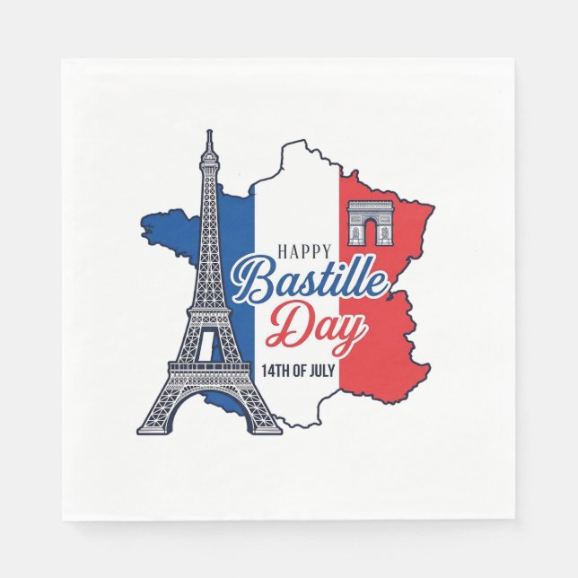 Happy Bastille Day France Map Eiffel Tower Vector_ Napkin (Front)