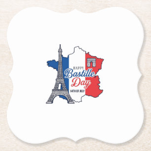 Happy Bastille Day France Map Eiffel Tower Vector_ Paper Coaster