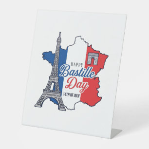 Happy Bastille Day France Map Eiffel Tower Vector_ Pedestal Sign