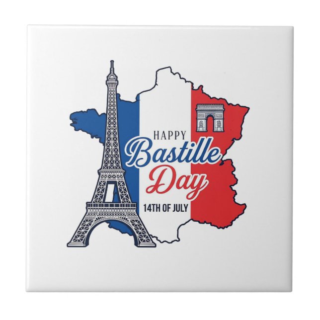 Happy Bastille Day France Map Eiffel Tower Vector_ Tile (Front)