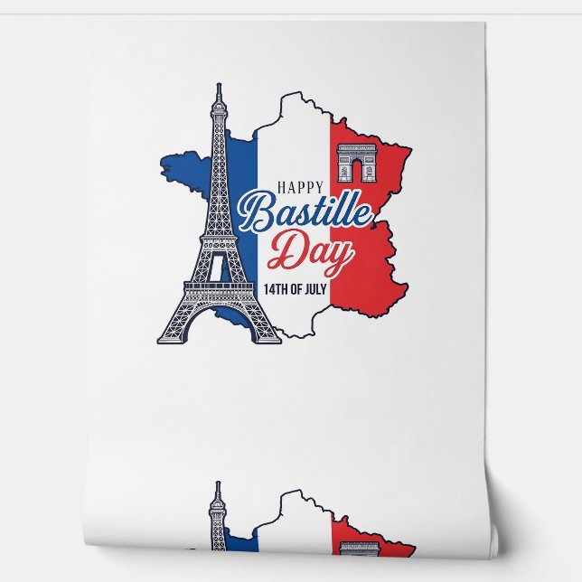 Happy Bastille Day France Map Eiffel Tower Vector_ Wallpaper (Unrolling)