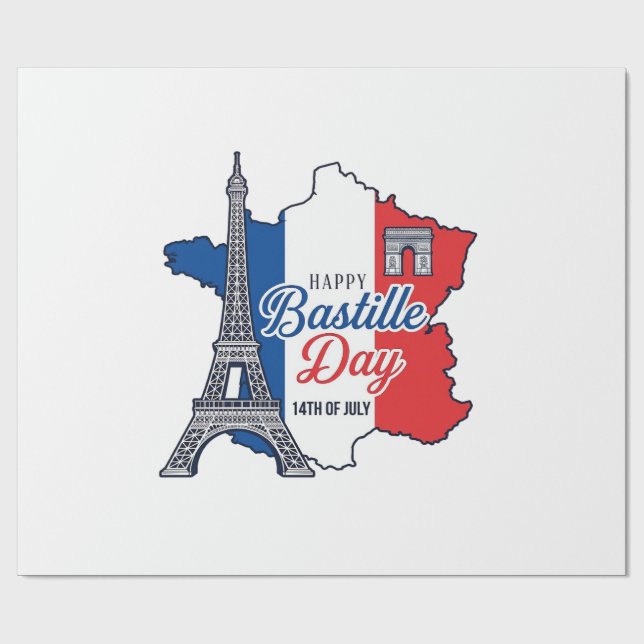Happy Bastille Day France Map Eiffel Tower Vector_ Wrapping Paper (Flat)