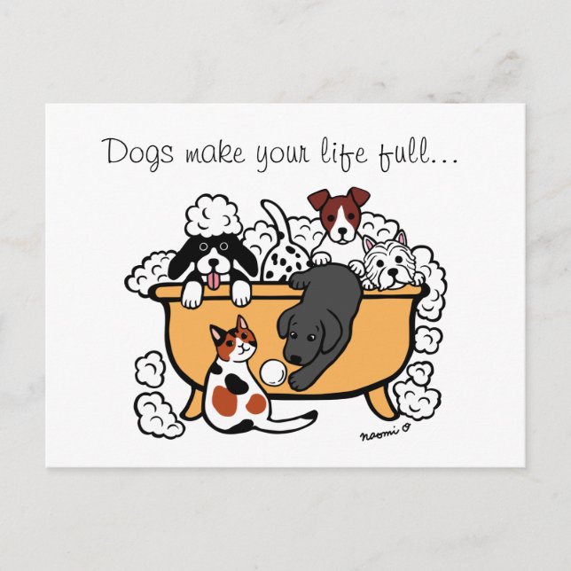 Happy Bath Time Black Labrador Cartoon Postcard (Front)
