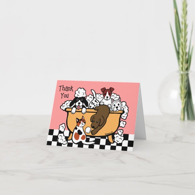 Happy Bath Time Chocolate Labrador and Dog Friends Thank You Card (Front)