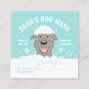 Happy Bathtub Dog Pet Grooming Cute Cartoon Square Business Card