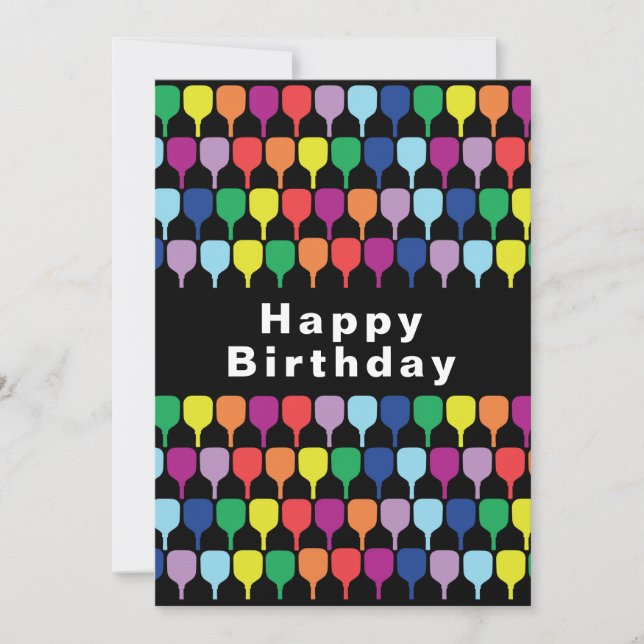 Happy B'day Colourful pickleball paddles 💚❤️💛💙 Holiday Card (Front)