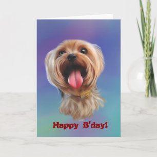 Happy B'day! Cute digital yorkie painting Card