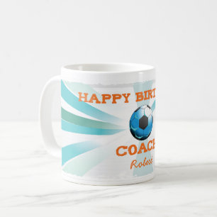 Happy Bday Soccer Coach Orange/Teal/Blue Starburst Coffee Mug