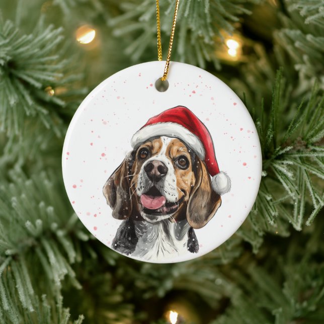 Happy Beagle Dog Christmas Personalized Ceramic Tree Decoration (Tree)
