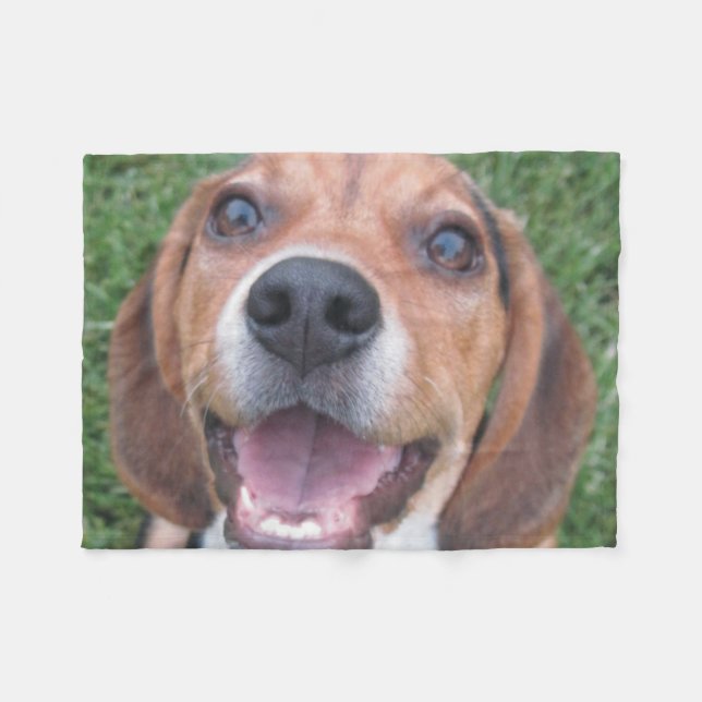 Happy Beagle Smiling Fleece Blanket (Front (Horizontal))