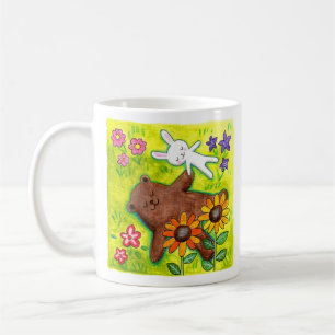Happy Bear and Bunny Couple on Grass Sweethearts  Coffee Mug