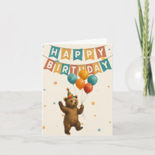 Happy Bear Birthday Card – Cute Party Animal