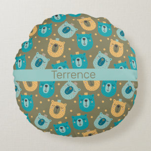 Happy Bear Kings Personalised Baby  Round Cushion