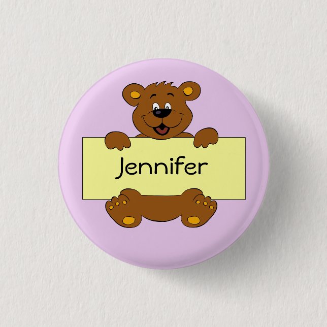 Happy bear with customisable banner cartoon button (Front)