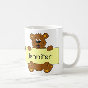 Happy bear with customisable banner cartoon kids coffee mug