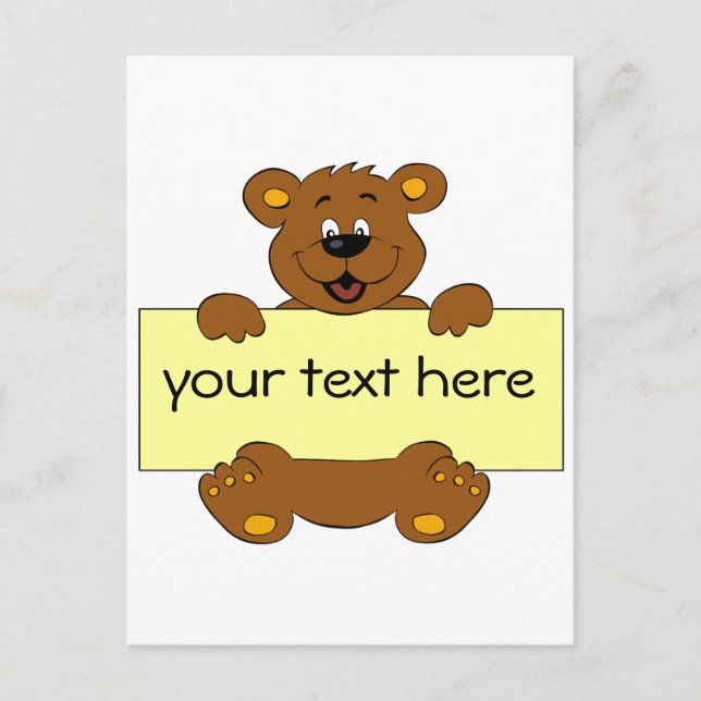 Happy bear with customisable banner cartoon kids postcard (Front)