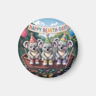 "Happy Bearth-Day" Koala Boat Party Illustration Magnet